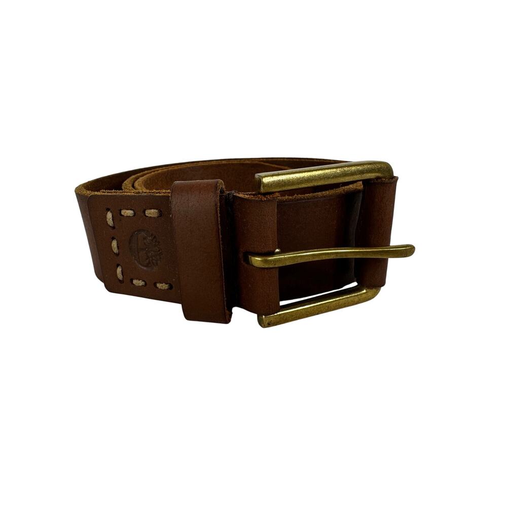 Timberland Gold buckle Brown leather unisex belt size 32